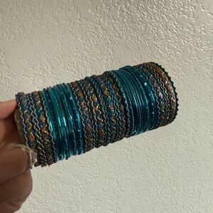 Elegant Teal and Gold Bangle Set